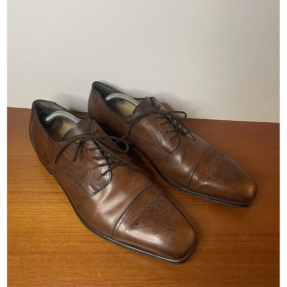 Salvatore Ferragamo Men’s Oxford Dress Shoes Leather Brown Size 12 Italy